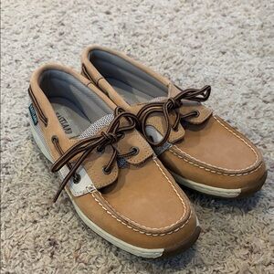 Women’s Eastland Solstice Tan and Cream Boat Shoes